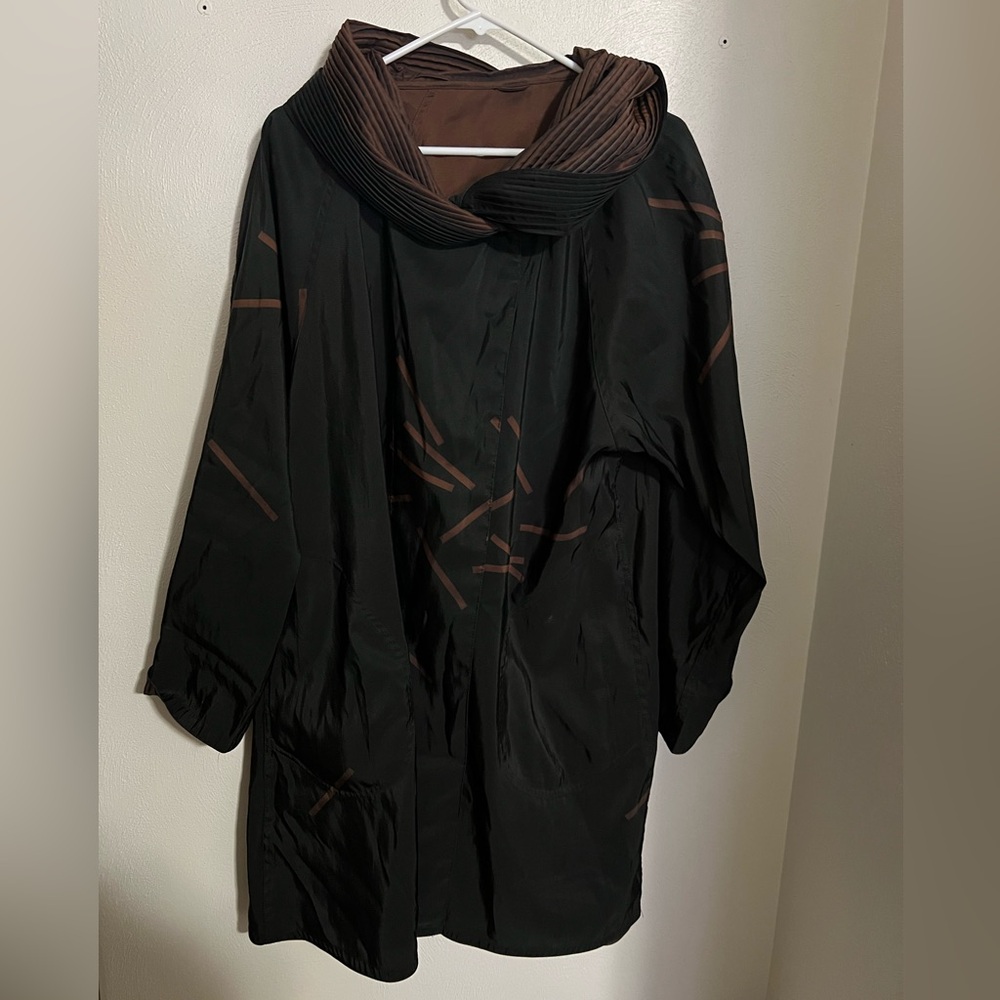 MYCRA Classic‎ Pac Reversible Hooded Raincoat with Matching Bag Black Brown S/M